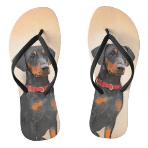 German Pinscher Painting Original Animal Art Jandals