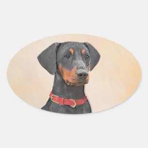 German Pinscher Painting Original Animal Art Oval Sticker