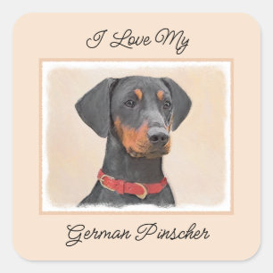 German Pinscher Painting Original Animal Art Square Sticker