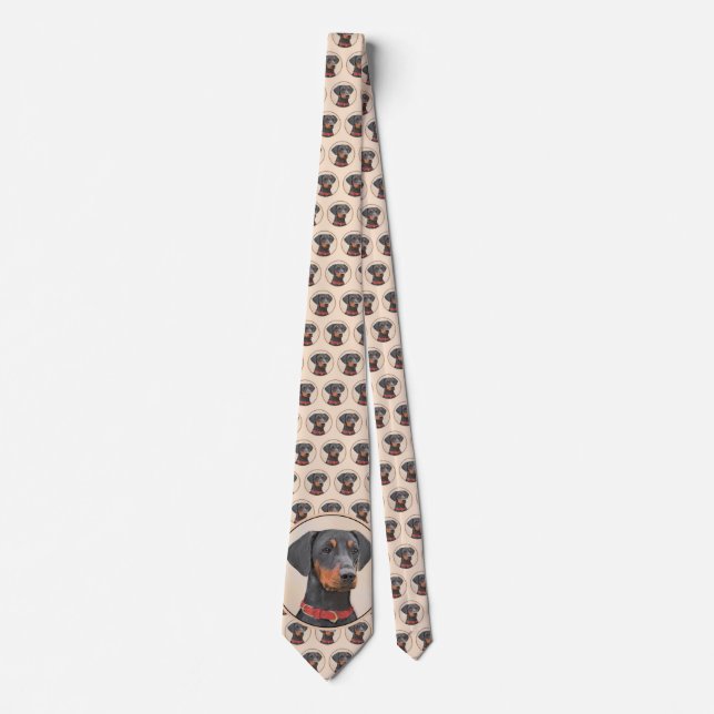 German Pinscher Painting Original Animal Art Tie (Front)