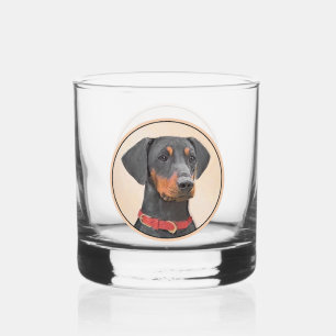 German Pinscher Painting Original Animal Art Whiskey Glass