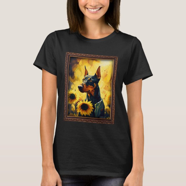 German Pinscher Painting Sunflower Flower Mom Wome T-Shirt (Front)