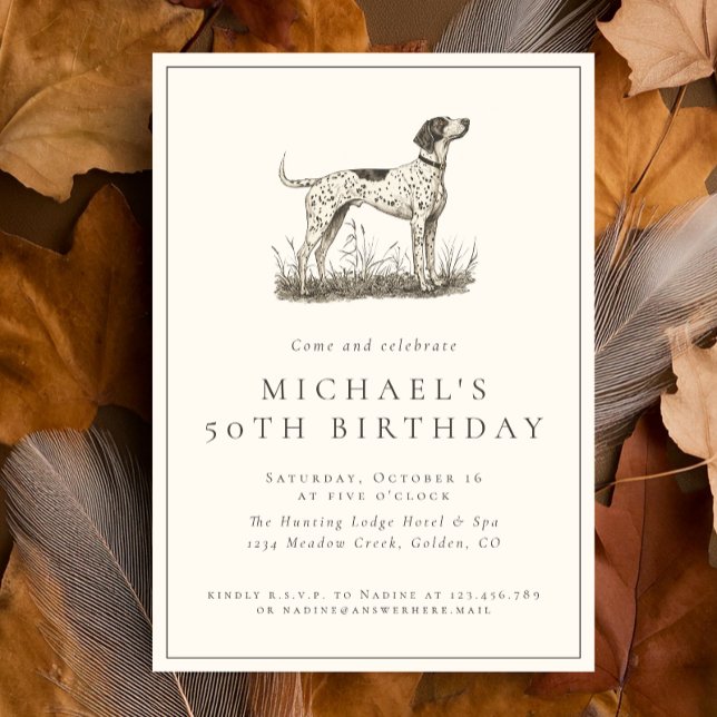 German Pointer Dog Hunting Adult Birthday Party Invitation (Creator Uploaded)
