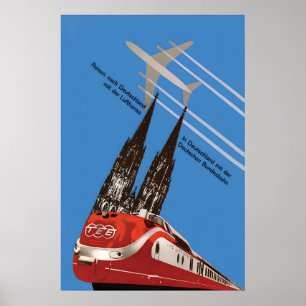 German Railways Lufthansa Travel Poster Vintage