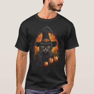 German Rex Cat Halloween Costume Witch Hat Pumpkin T-Shirt