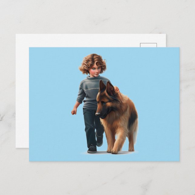 German Shepard and boy  Postcard (Front/Back)
