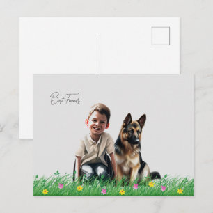 German Shepard and boy Postcard