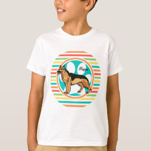 German Shepard; Bright Rainbow Stripes T-Shirt