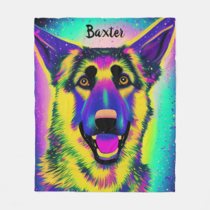 German Shepard Confetti Pop Art w/ Optional Name Fleece Blanket