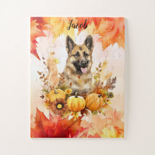 German Shepard in Autumn personalised Jigsaw Puzzle