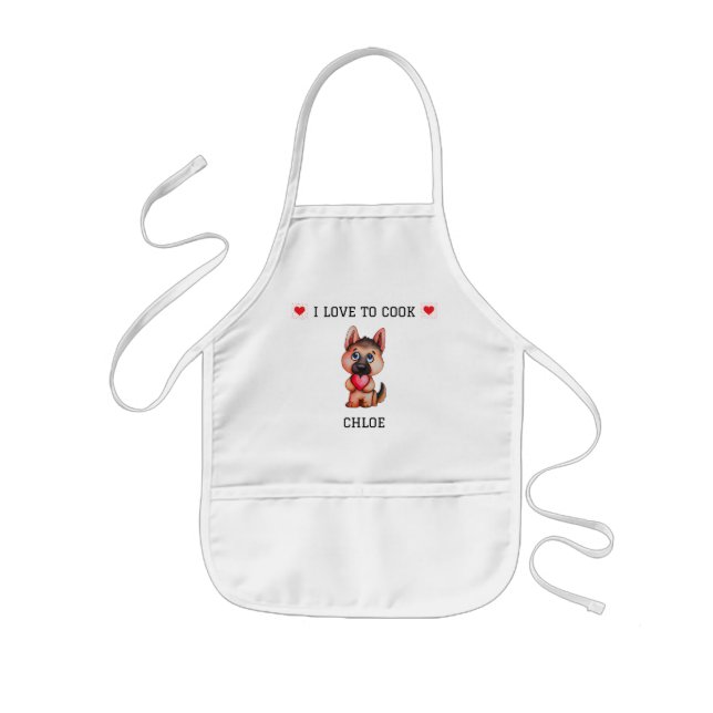 German Shepard puppy "I Love to Cook" personalised Kids Apron (Front)