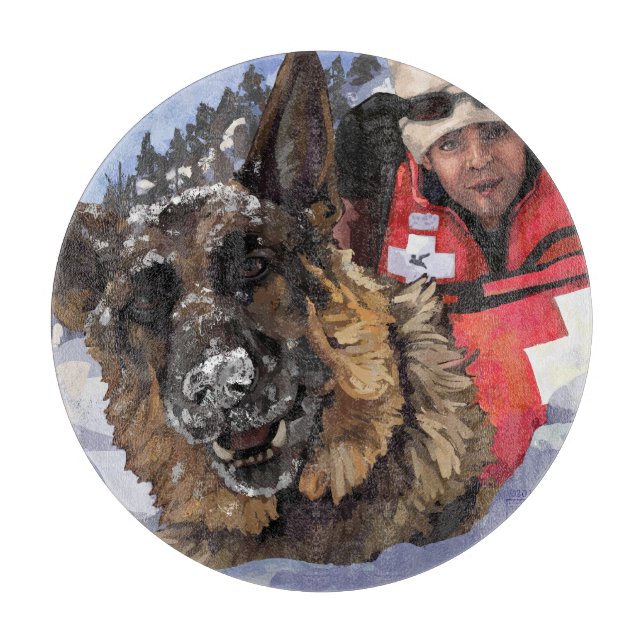 German Shepard Search and Rescue in the Snow Cutting Board (Front)
