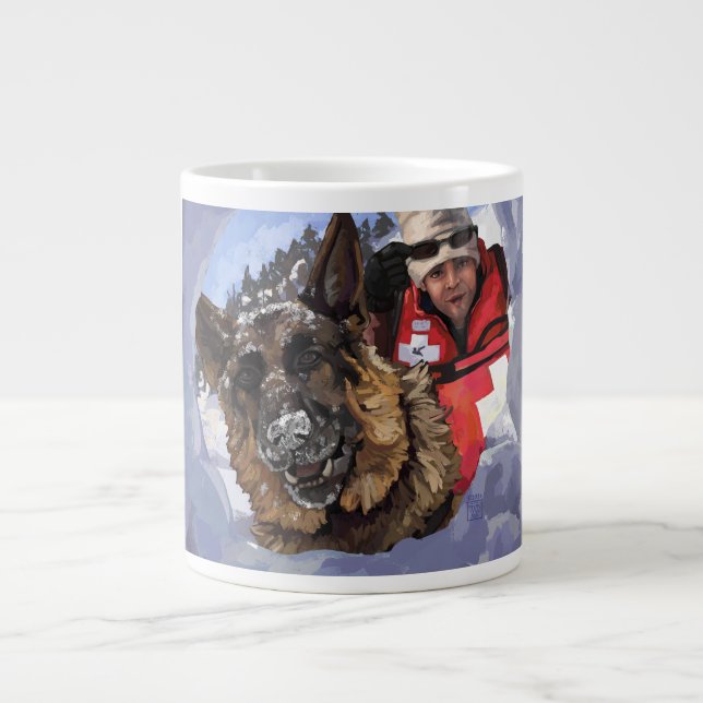 German Shepard Search and Rescue in the Snow Large Coffee Mug (Front)