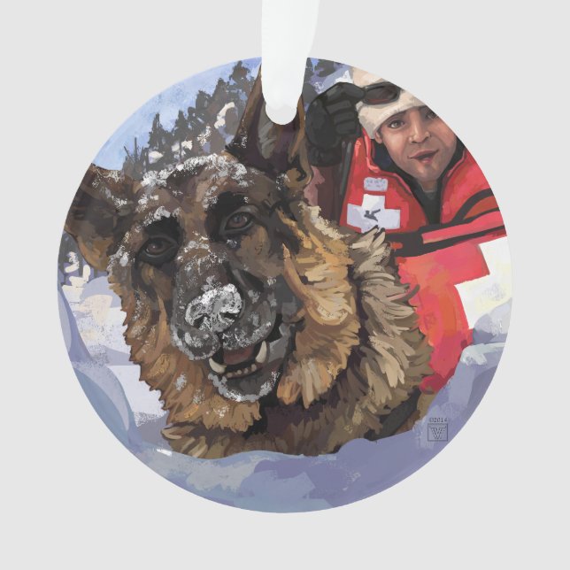 German Shepard Search and Rescue in the Snow Ornament (Front)