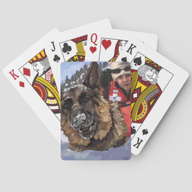 German Shepard Search and Rescue in the Snow Playing Cards (Back)