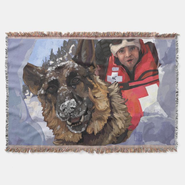 German Shepard Search and Rescue in the Snow Throw Blanket (Front)