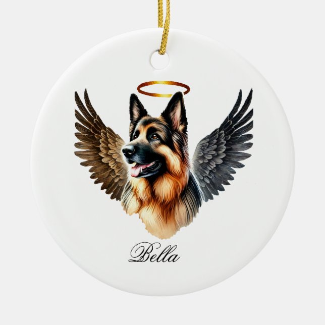 German Shepard Tan & Black Memorial Ceramic Tree Decoration (Front)