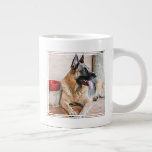 German Sheperd Resting By Water Basin Large Coffee Mug