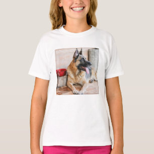 German Sheperd Resting By Water Basin T-Shirt