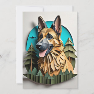 German Shepherd 3D Paper Art Design T-shirt  Invitation