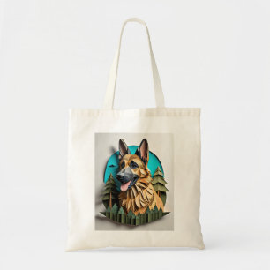 German Shepherd 3D Paper Art Design T-shirt  Tote Bag