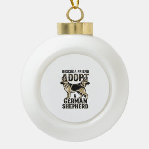 German Shepherd Adoption Vintage Rescue Dog Shirt  Ceramic Ball Christmas Ornament