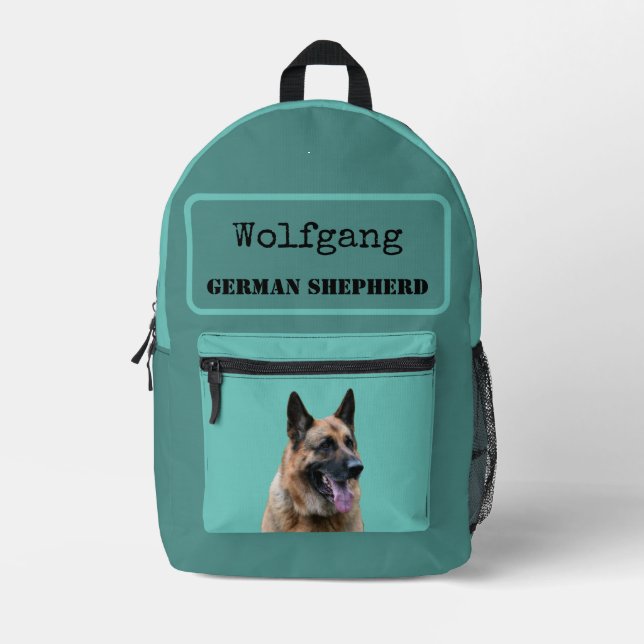 German shepherd.  Alsatian dog.  Personalised  Printed Backpack (Front)