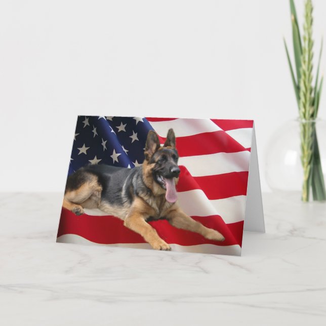 German Shepherd America  Flag Card (Front)