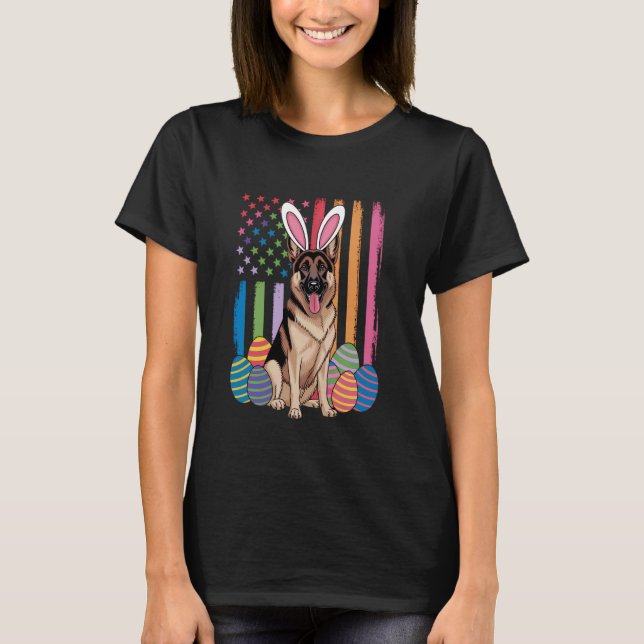 German Shepherd American Flag Easter Eggs Bunny Ea T-Shirt (Front)