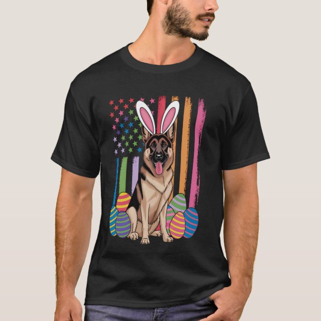 German Shepherd American Flag Easter Eggs Bunny Ea T-Shirt (Front)
