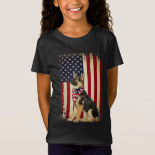 German Shepherd American Flag Independence 4th of T-Shirt