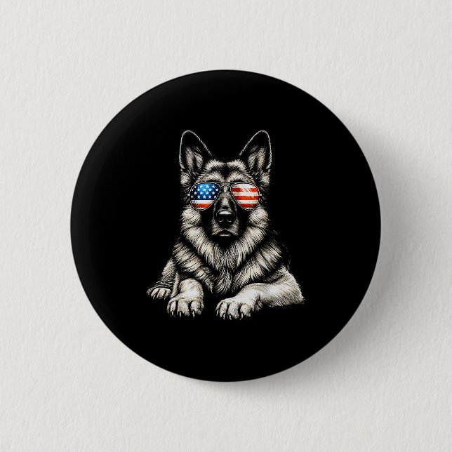 German Shepherd American Flag Sungles Patriotic  6 Cm Round Badge (Front)