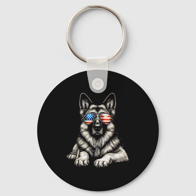 German Shepherd American Flag Sungles Patriotic  Key Ring (Front)