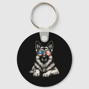 German Shepherd American Flag Sungles Patriotic Key Ring