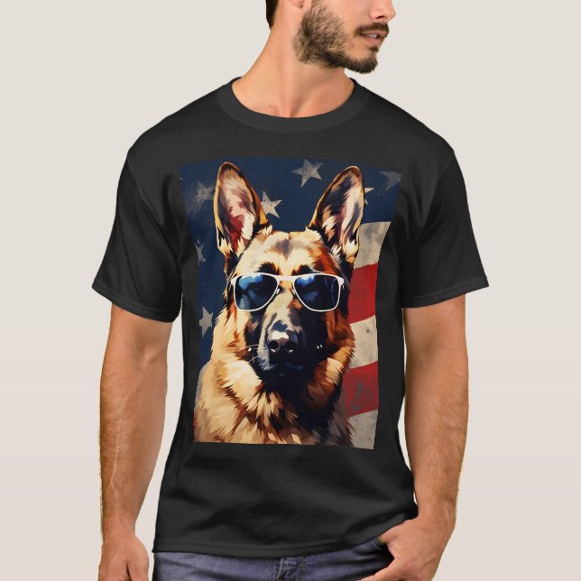 German Shepherd american flag T-Shirt (Front)