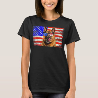 German Shepherd American Flag USA Awesome T-Shirt