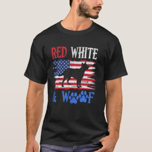 German Shepherd American Flag USA Red White & Woof T-Shirt