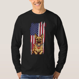 German Shepherd American USA Flag 4th of July Dog T-Shirt