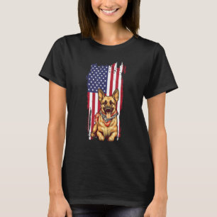 German Shepherd American USA Flag 4th of July Dog T-Shirt