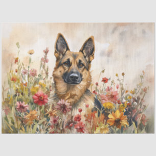 German Shepherd Among Wildflowers Decoupage Tissue Paper