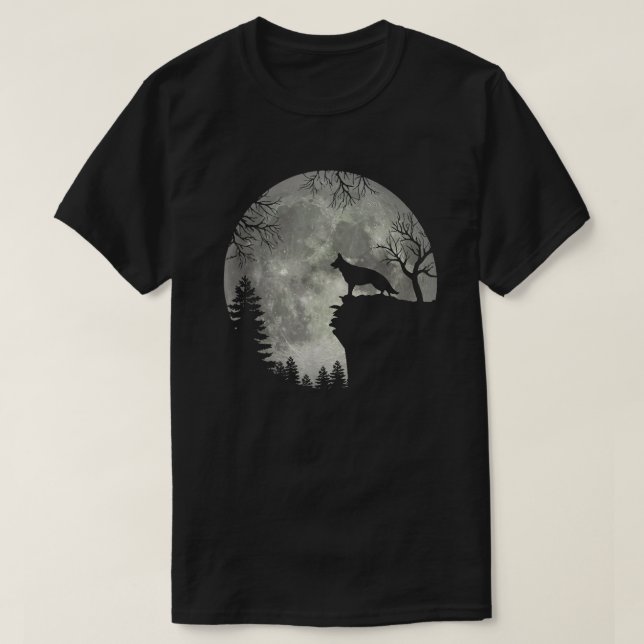 German Shepherd And Moon Halloween T-Shirt (Design Front)