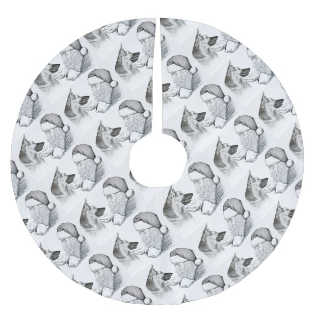 German Shepherd and Santa Brushed Polyester Tree Skirt (Front)