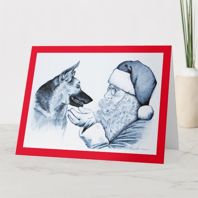 German Shepherd and Santa Claus Card (Front)