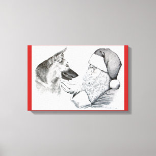 German Shepherd and Santa Claus celebrate Christma Canvas Print