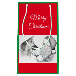 German Shepherd and Santa Claus - Christmas Small Gift Bag