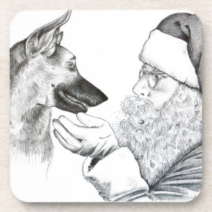 German Shepherd and Santa Claus Coaster