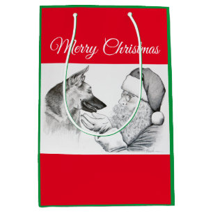 German Shepherd and Santa Claus for Christmas Medium Gift Bag