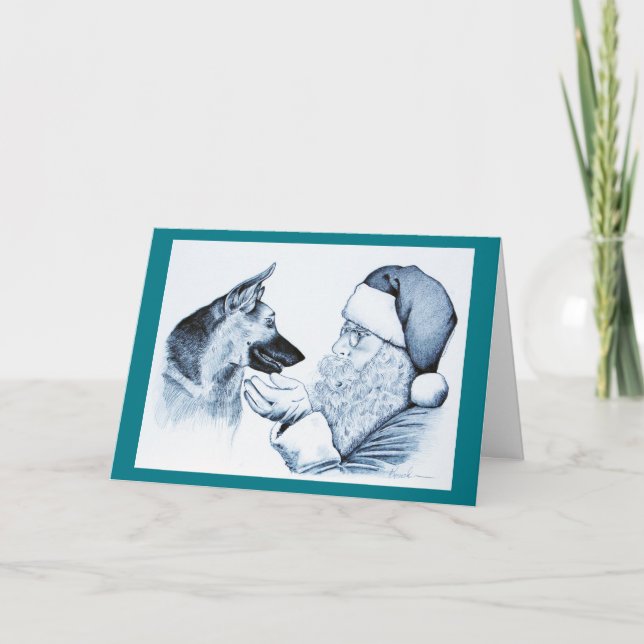 German Shepherd and Santa Claus Holiday Card (Front)