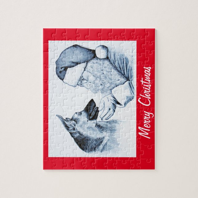 German Shepherd and Santa Claus Jigsaw Puzzle (Vertical)