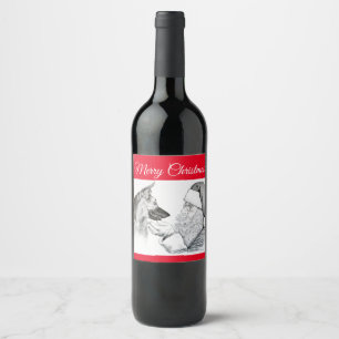 German Shepherd and Santa Claus - Merry Christmas Wine Label
